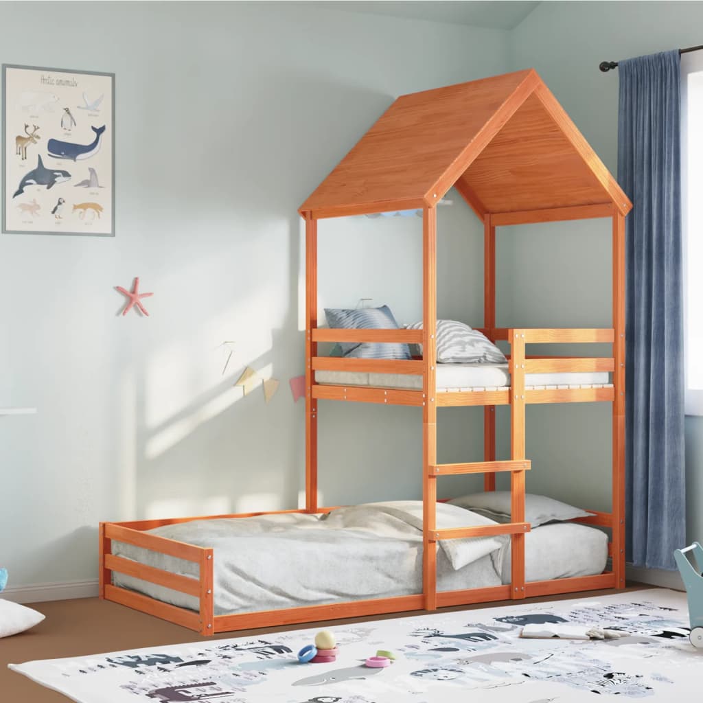 Cama con techo madera maciza de pino blanco 80x200 cm