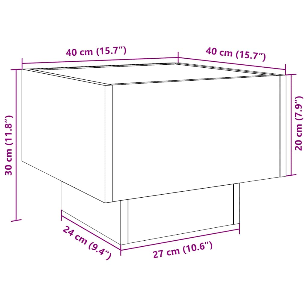 Mesa auxiliar con LED madera ingeniería gris Sonoma 40x40x30cm