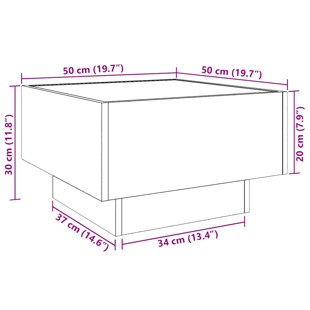 Mesa de centro con LED madera de ingeniería blanca 50x50x30 cm