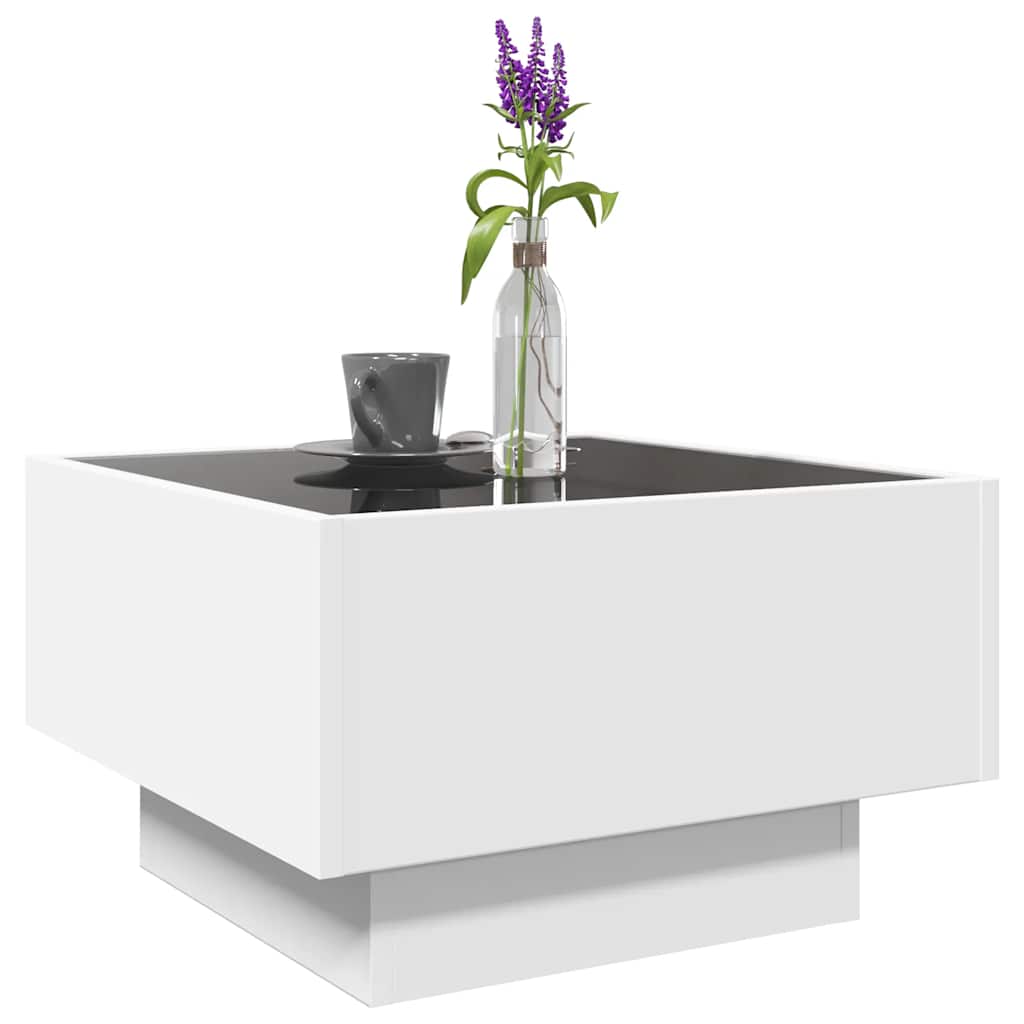 Mesa de centro con LED madera de ingeniería blanca 50x50x30 cm