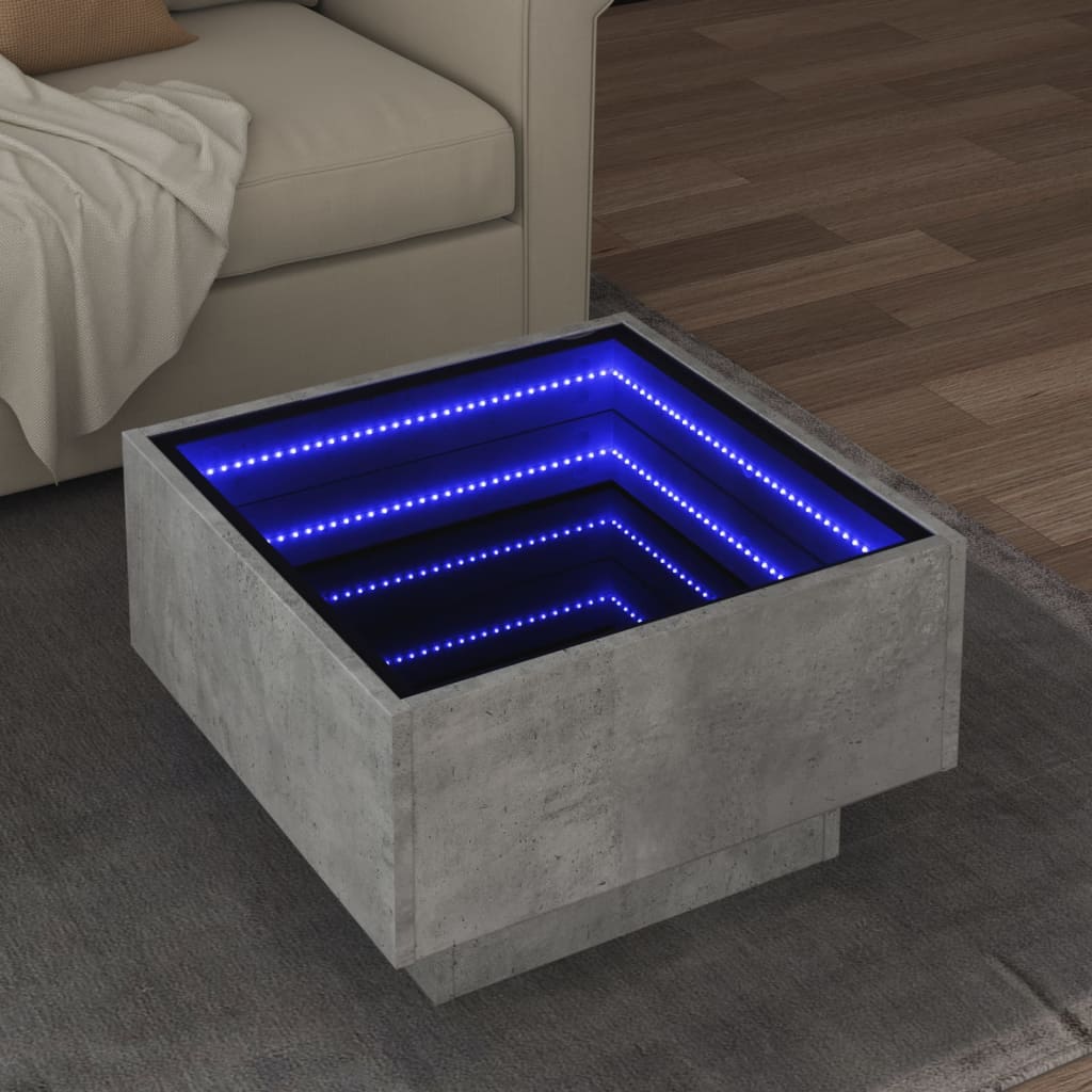Mesa de centro con LED madera de ingeniería blanca 50x50x30 cm