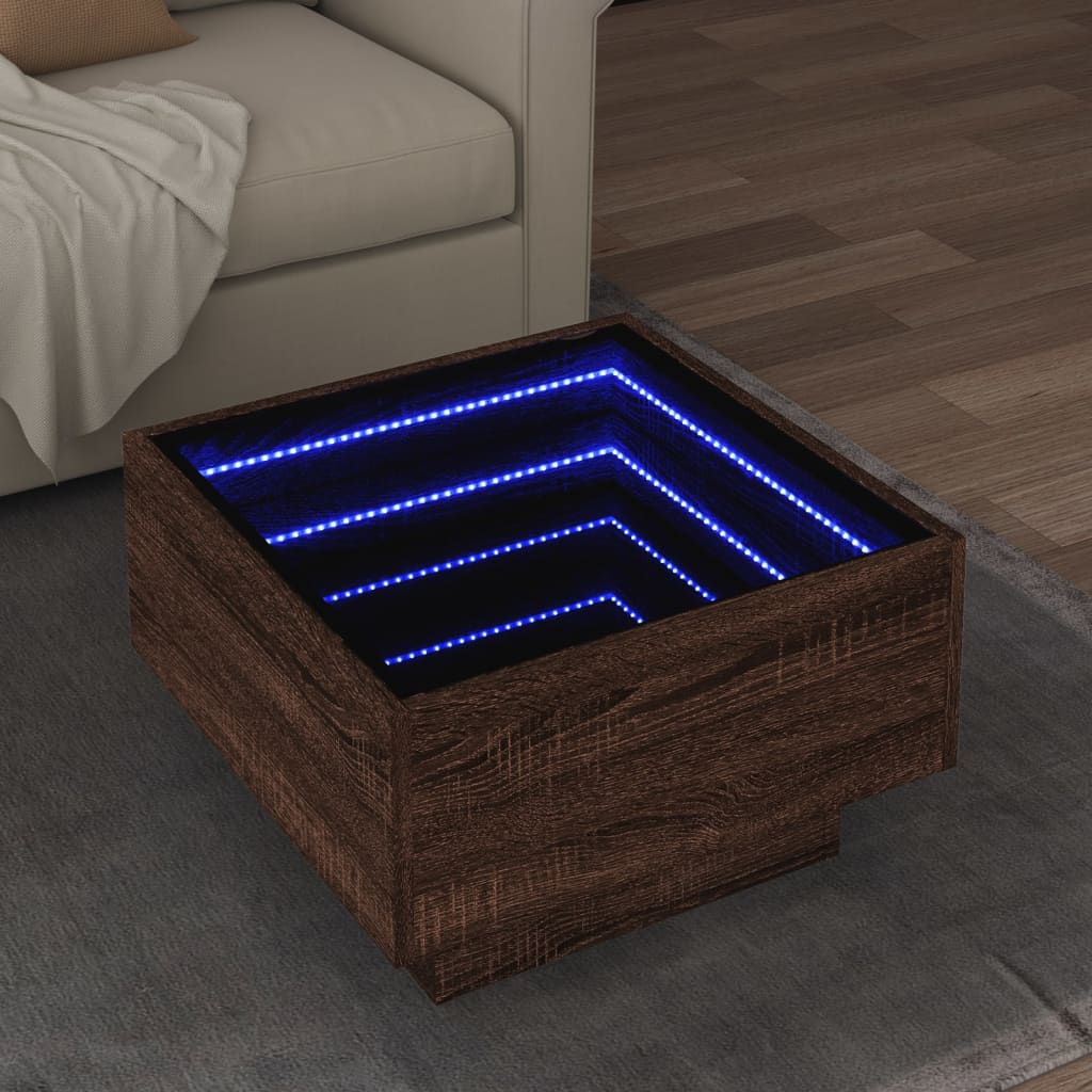 Mesa de centro con LED madera de ingeniería blanca 50x50x30 cm
