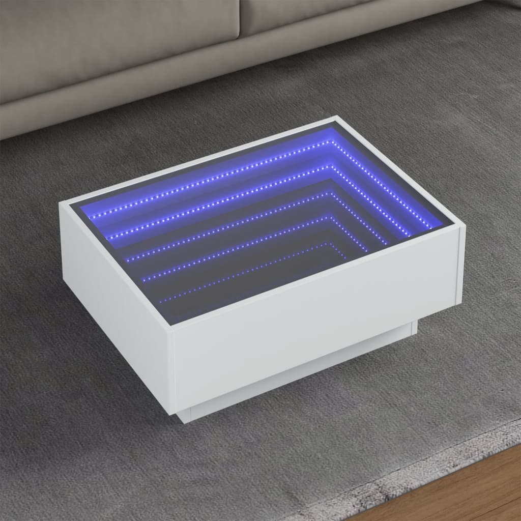 Mesa de centro con LED madera de ingeniería blanca 50x50x30 cm