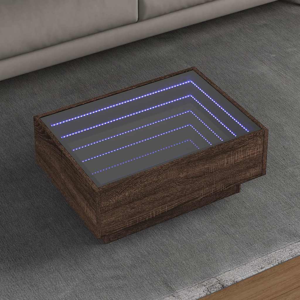 Mesa de centro con LED madera de ingeniería blanca 50x50x30 cm