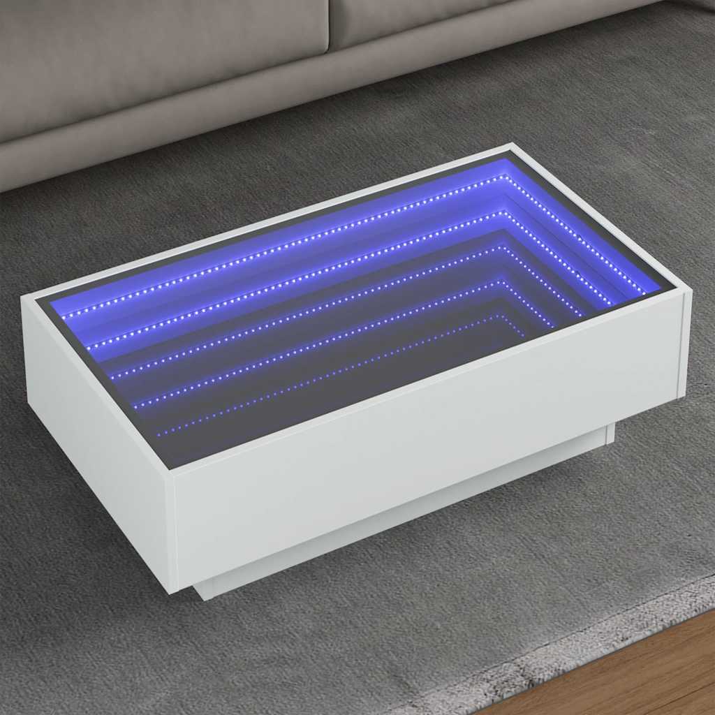 Mesa de centro con LED madera de ingeniería blanca 50x50x30 cm