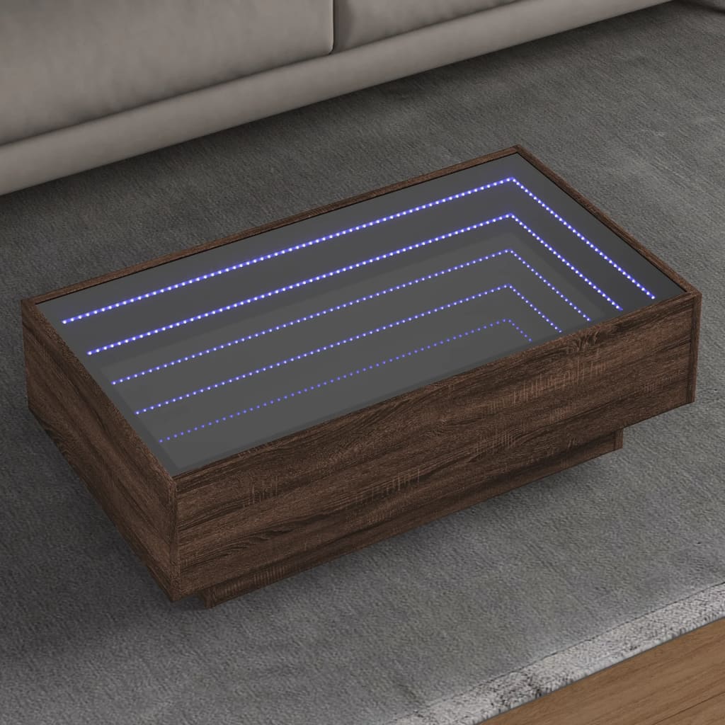 Mesa de centro con LED madera de ingeniería blanca 50x50x30 cm