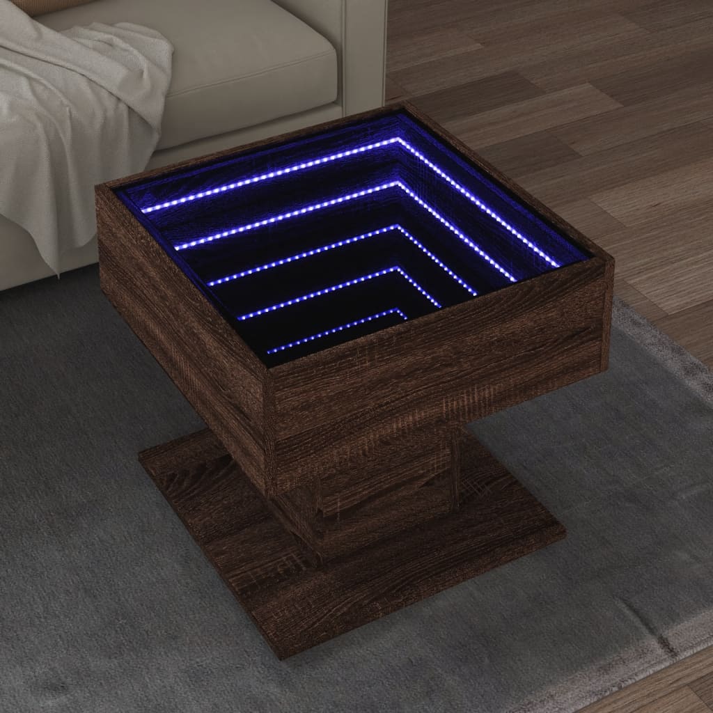 Mesa de centro con LED madera de ingeniería blanca 50x50x30 cm