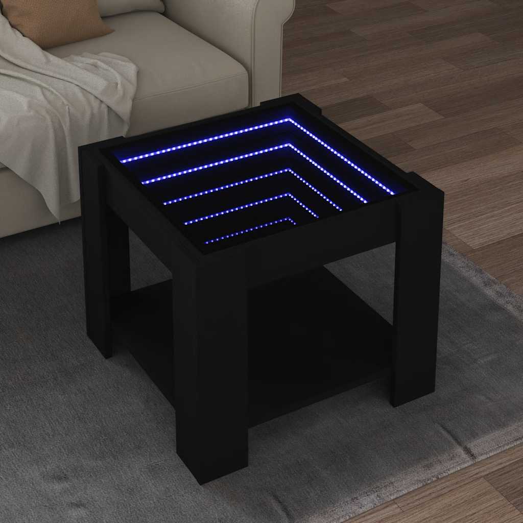 Mesa de centro con LED madera de ingeniería blanca 50x50x30 cm