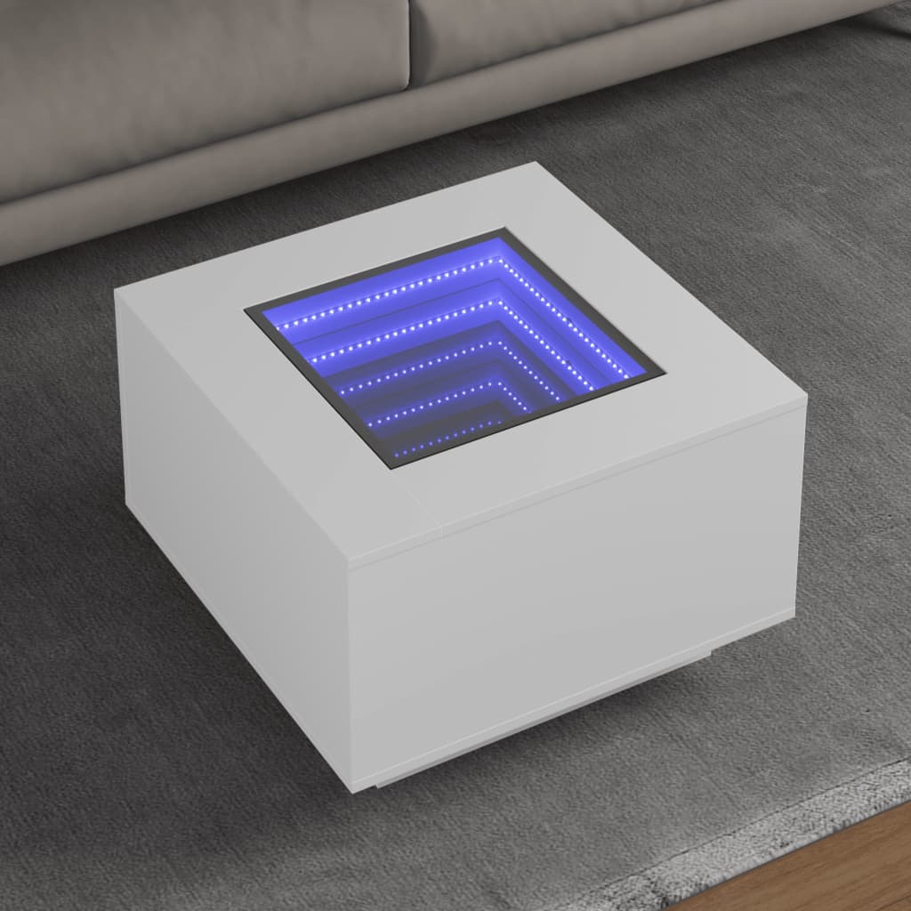 Mesa de centro con LED madera de ingeniería blanca 50x50x30 cm