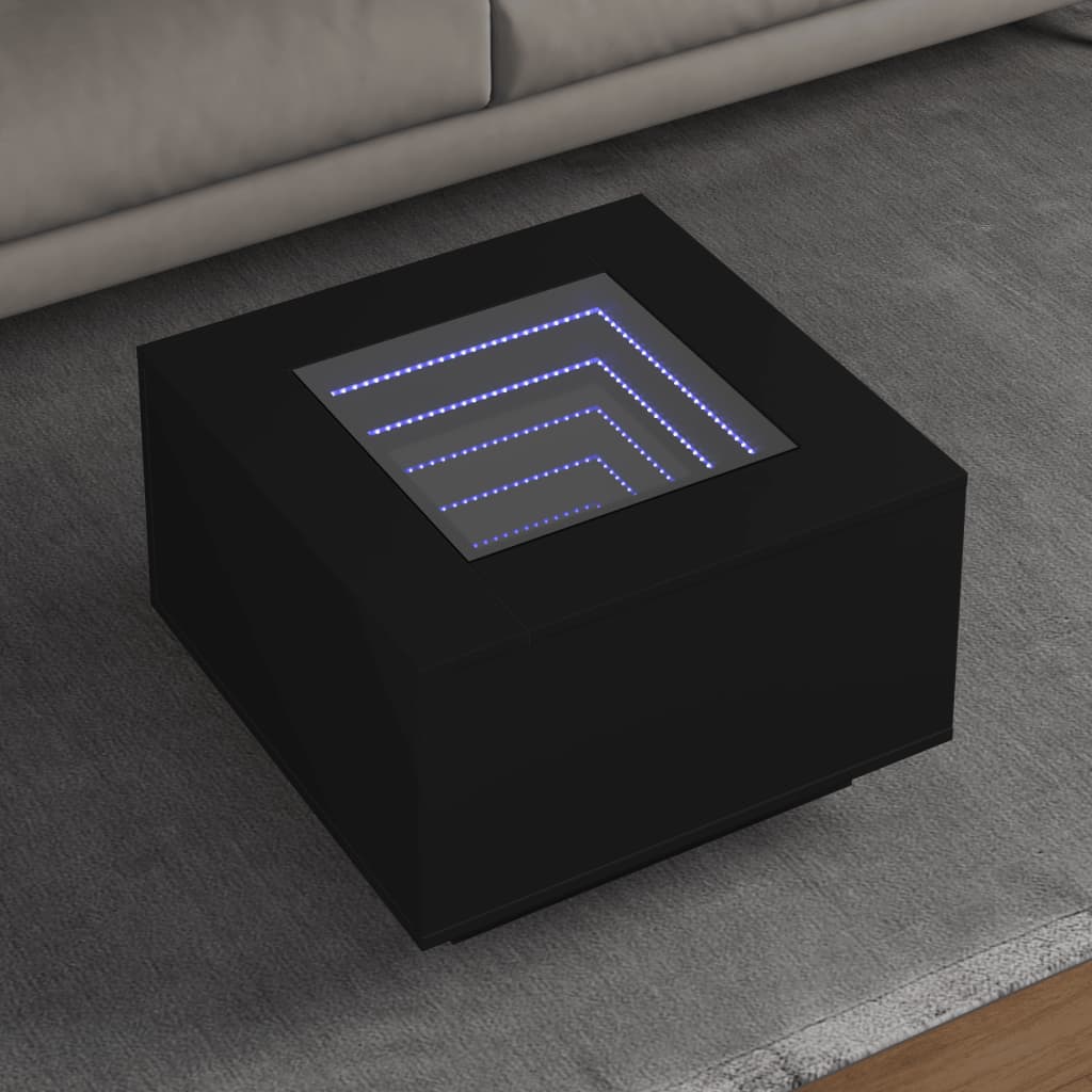 Mesa de centro con LED madera de ingeniería blanca 50x50x30 cm