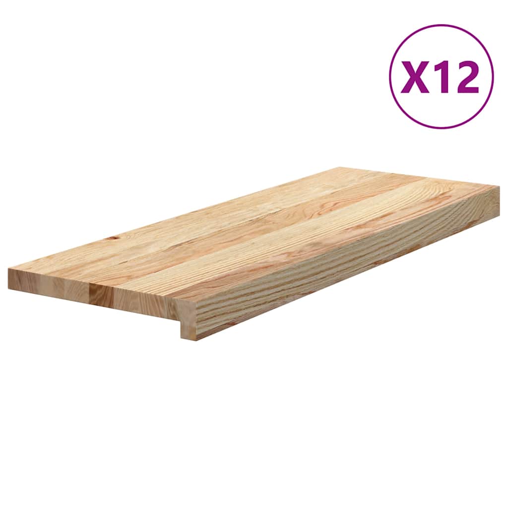 Peldaños de escalera 12 uds madera maciza 70x30x2 cm