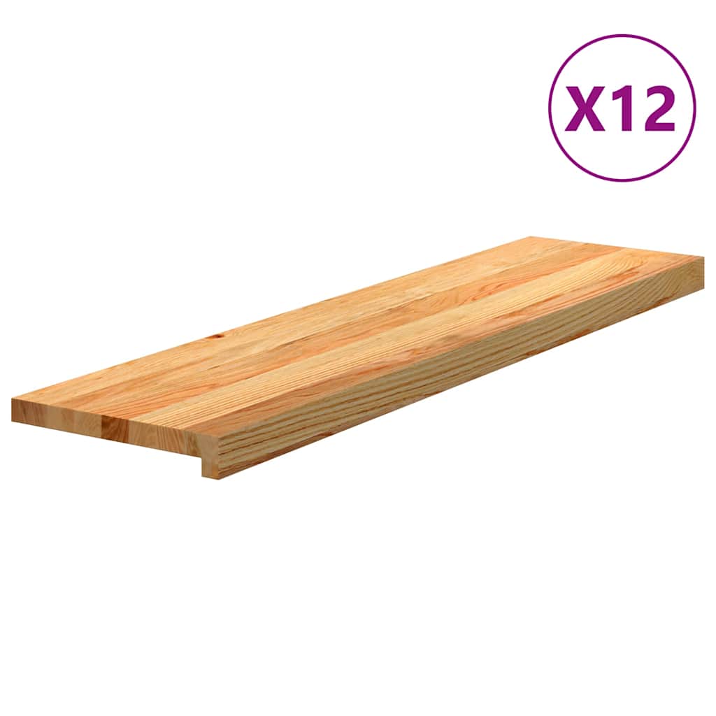 Peldaños de escalera 12 uds madera maciza 70x30x2 cm