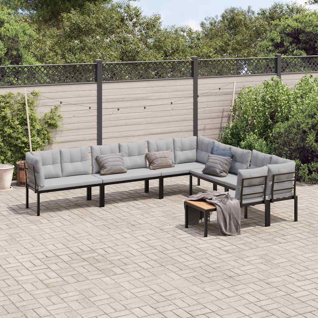 Set sofás jardín y cojines 5 pzas ratán sintético gris