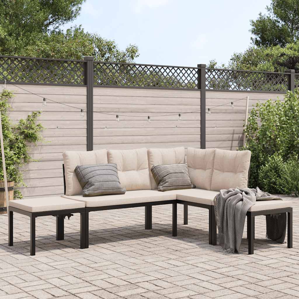 Set sofás jardín 5 pzas con cojines madera maciza pino blanco