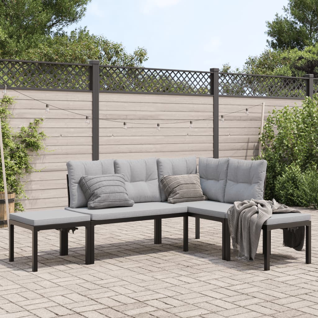 Set sofás jardín 5 pzas con cojines madera maciza pino blanco