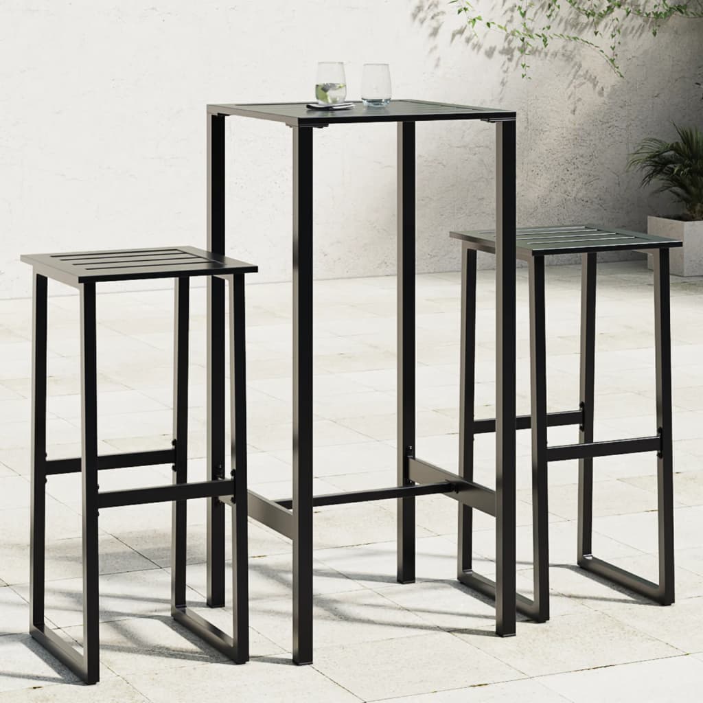 Conjunto de mesa alta e bancos de jardim 11 peças aço preto
