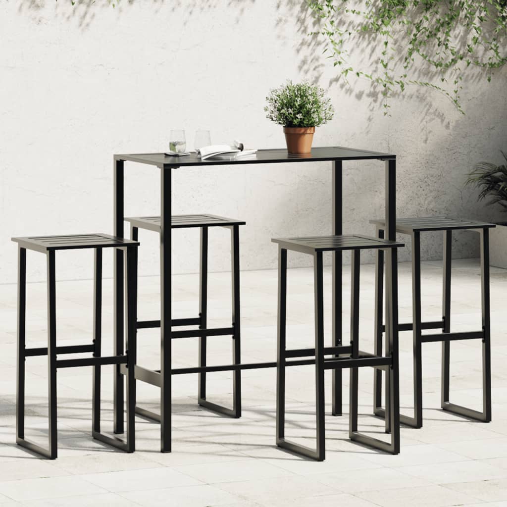 Conjunto de mesa alta e bancos de jardim 11 peças aço preto