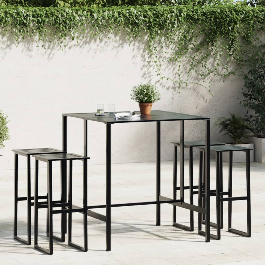 Conjunto de mesa alta e bancos de jardim 11 peças aço preto
