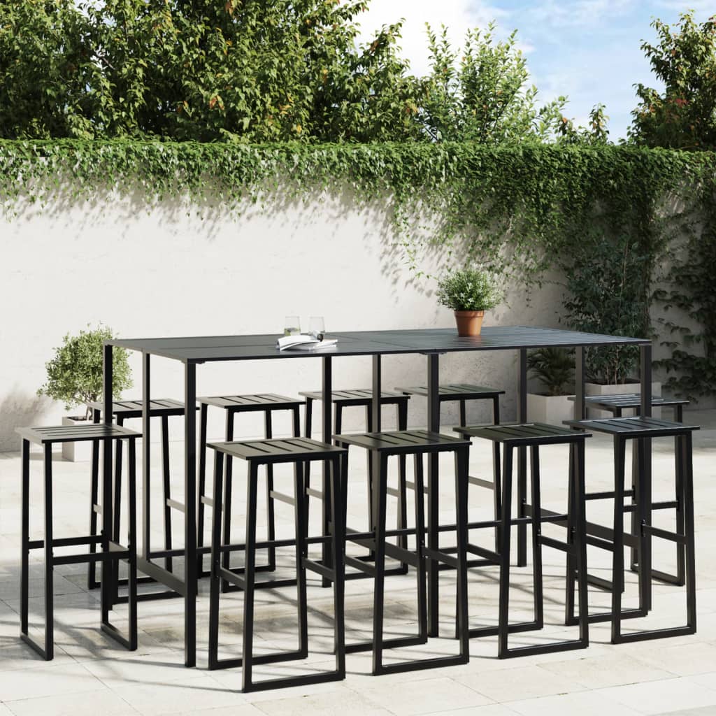 Juego de mesa alta y taburetes de jardín 11 piezas acero negro