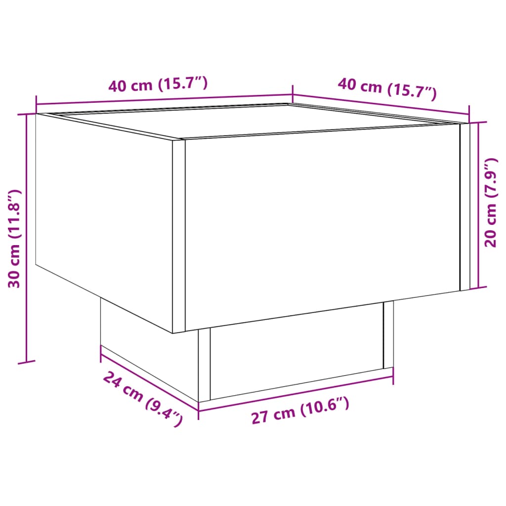 Mesa de centro con Infinity LED gris Sonoma 40x40x30 cm
