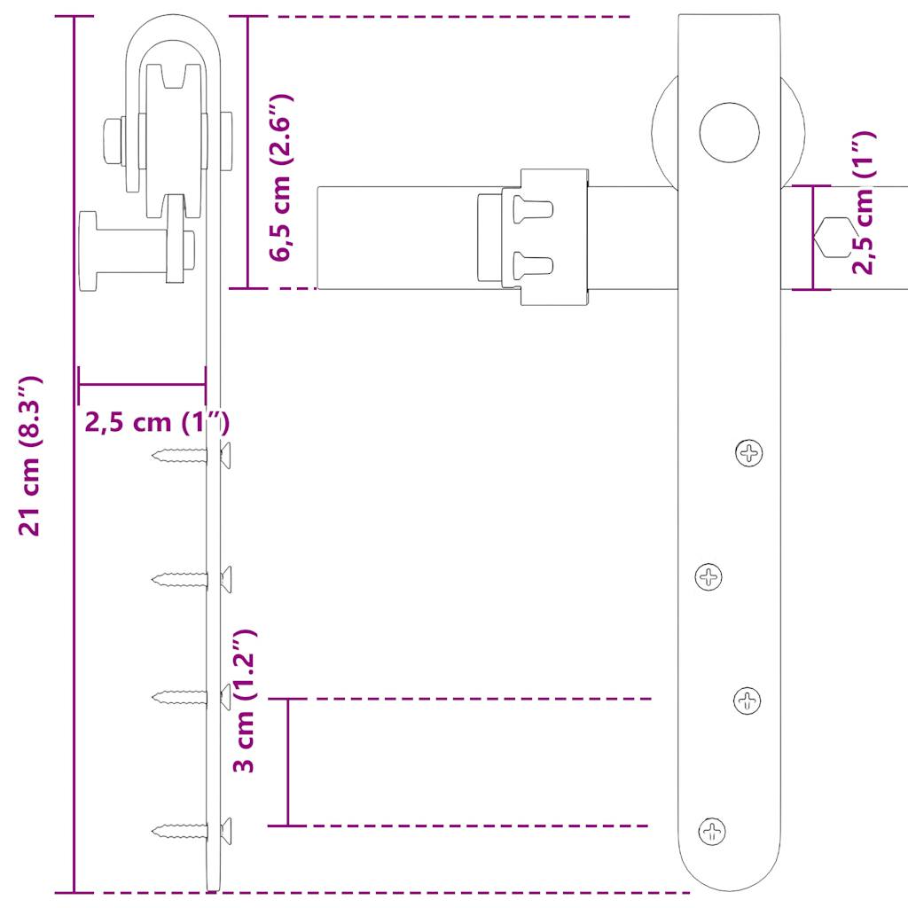 Kit de puerta corredera de armario acero carbono 200 cm