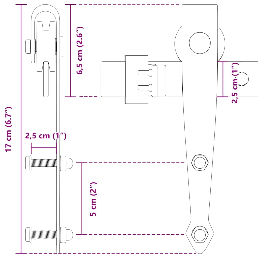 Kit de puerta corredera de armario acero carbono 183 cm
