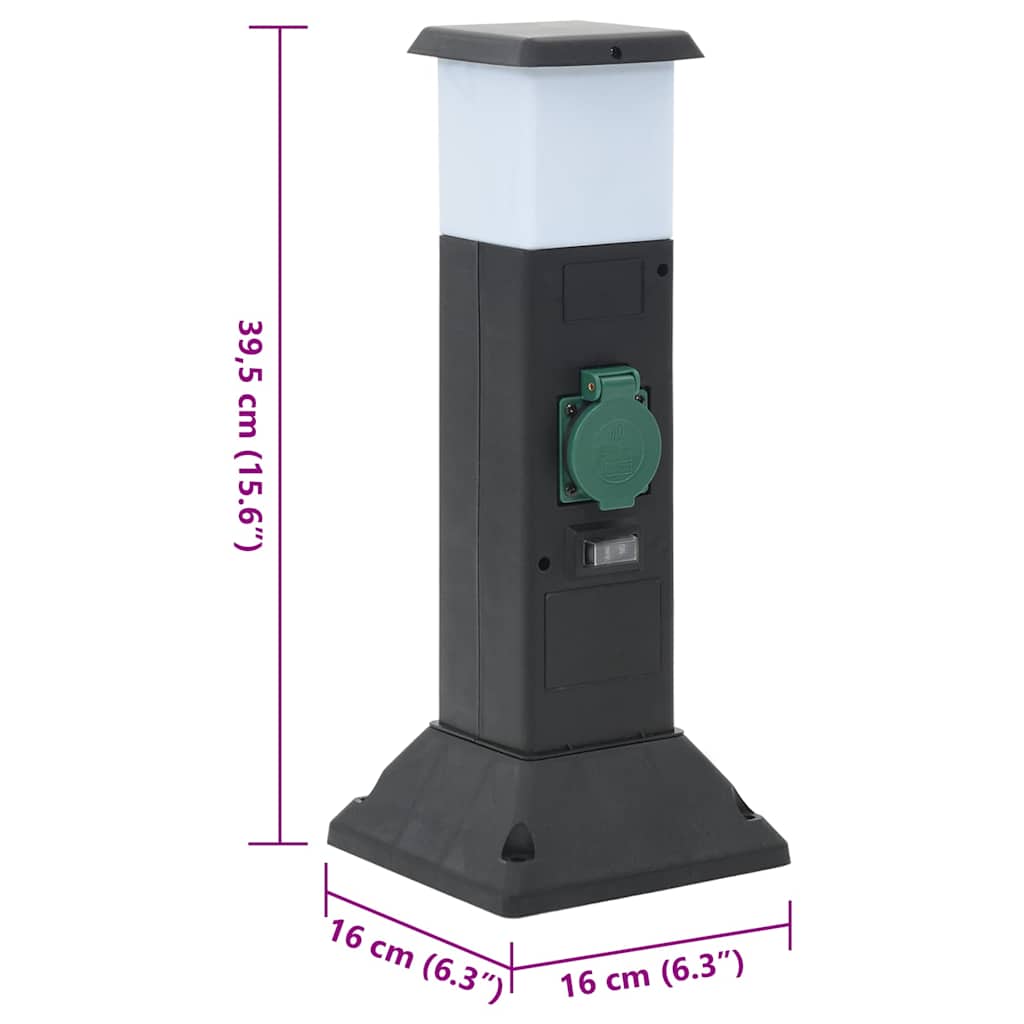 Columna de 2 enchufes de exterior con lámpara 16x16x39,5 cm