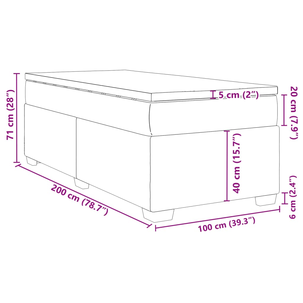 Cama box spring con colchón cuero sintético blanco 100x200 cm