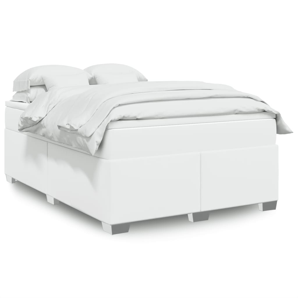 Cama box spring con colchón cuero sintético blanco 100x200 cm