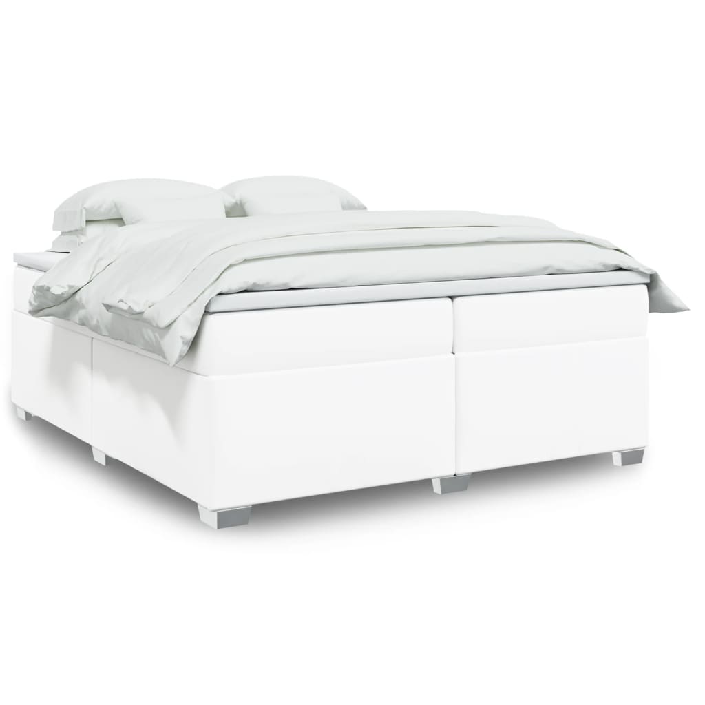 Cama box spring con colchón cuero sintético blanco 100x200 cm