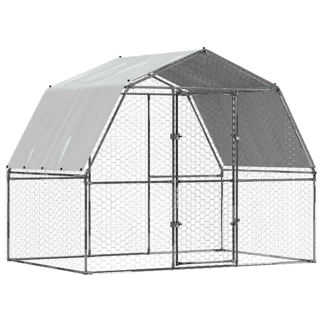 Gallinero con techo y puerta acero galvanizado plateado