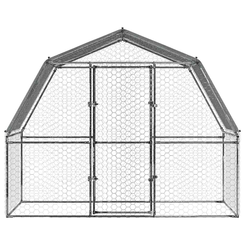 Gallinero con techo y puerta acero galvanizado plateado