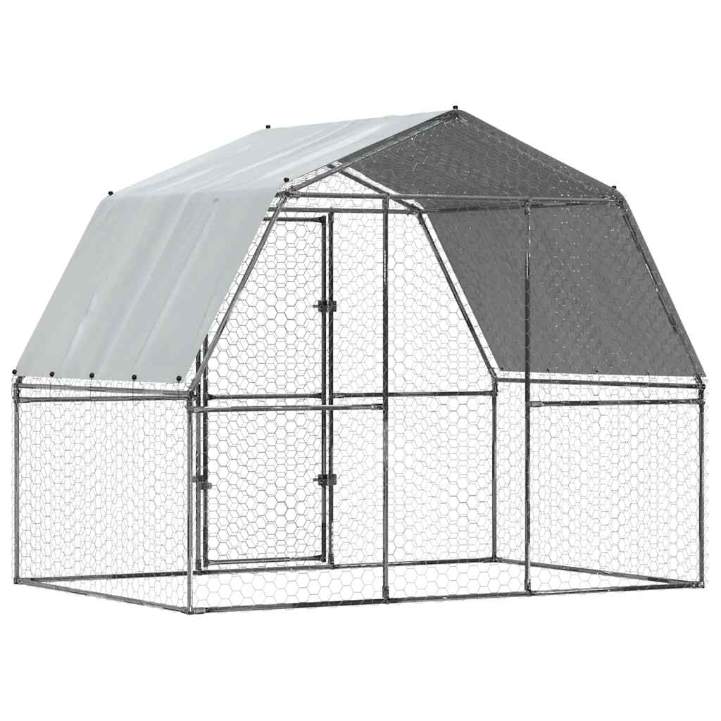 Gallinero con techo y puerta acero galvanizado plateado