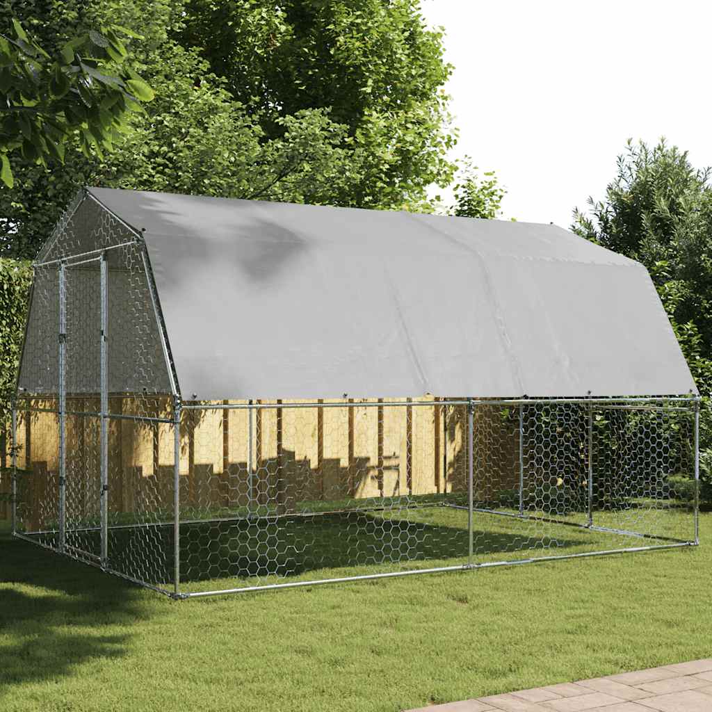 Chicken coop with roof and door silver galvanized steel