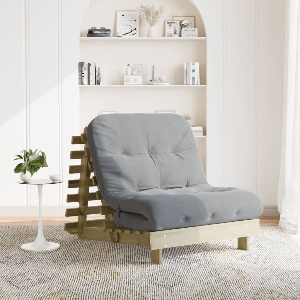 Futon sofa bed with impregnated pine wood mattress 60x206x11 cm