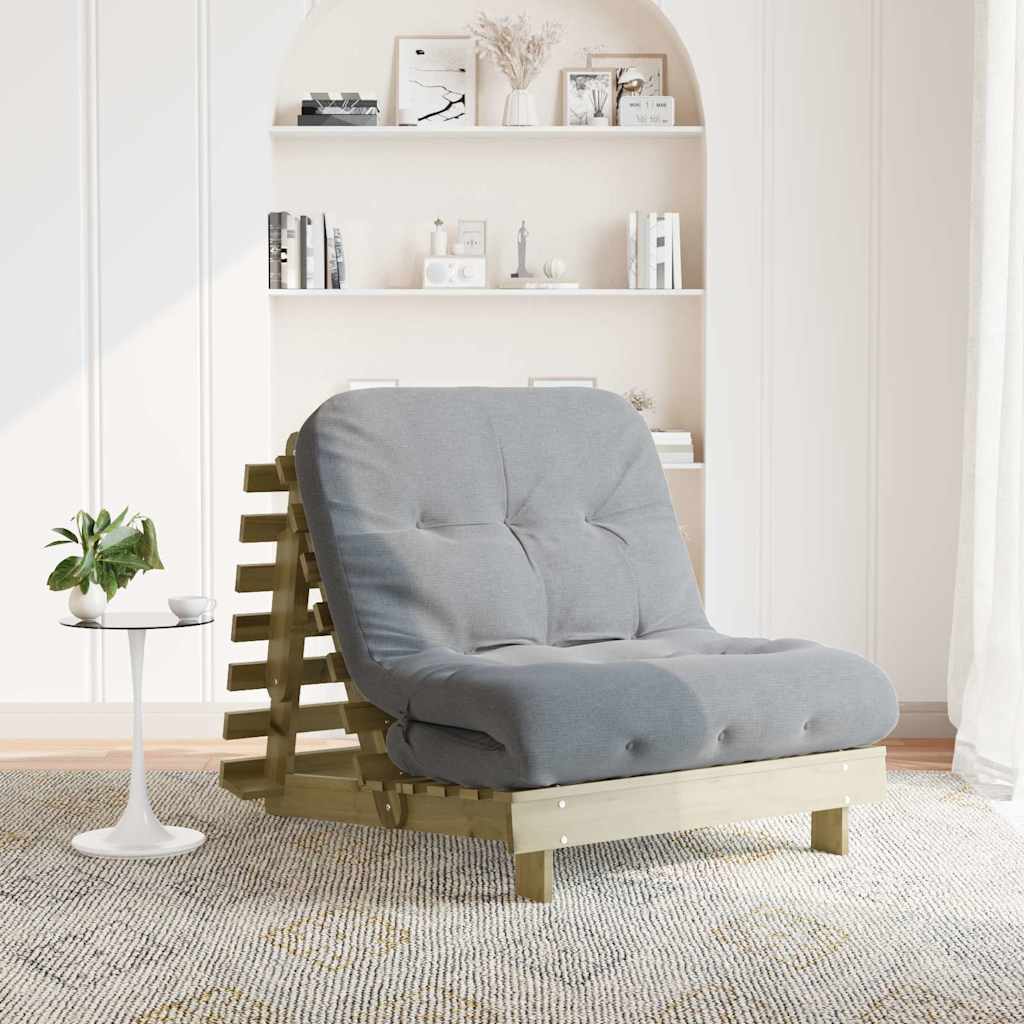 Futon sofa bed with impregnated pine wood mattress 60x206x11 cm