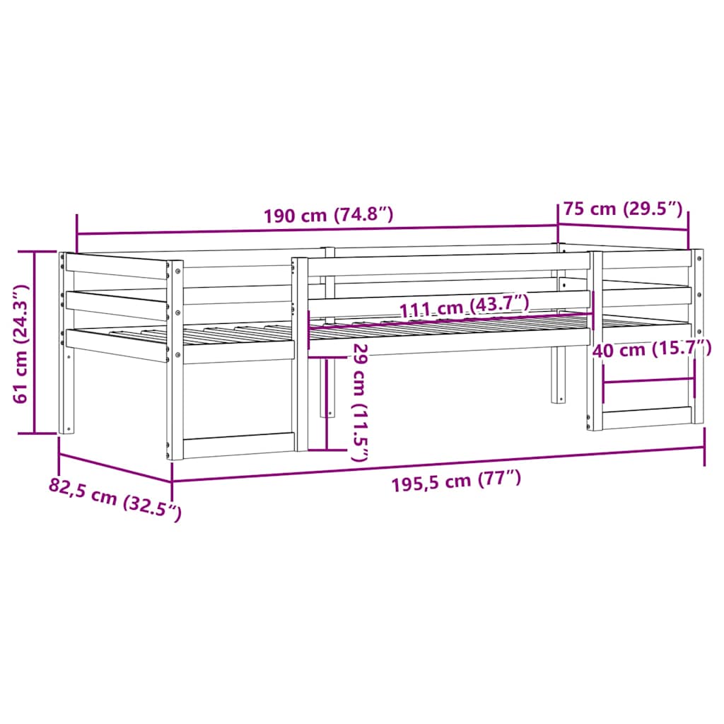 Estructura de cama de niños madera maciza pino blanco 75x190 cm
