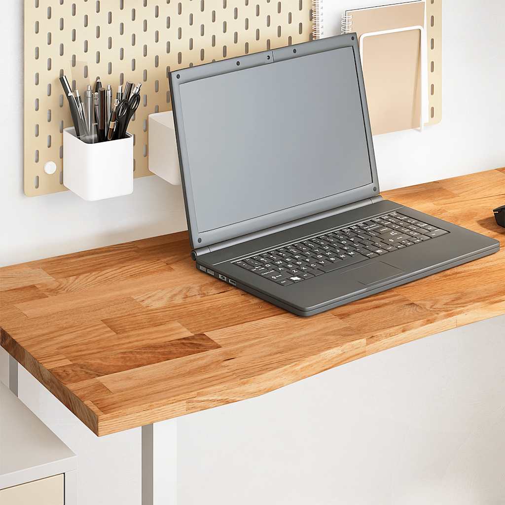 Rectangular solid wood light brown oak desk top