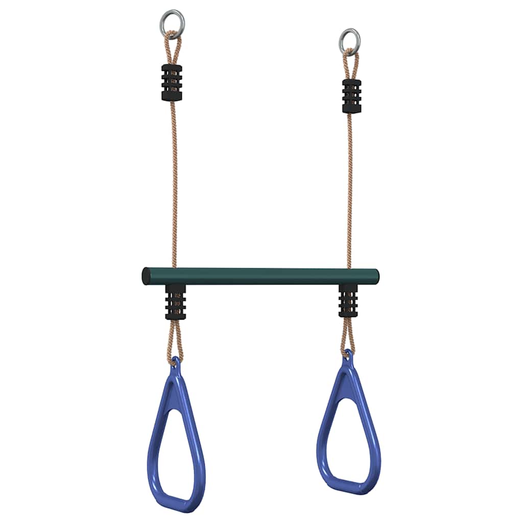 Barra trapecio con anillas de gimnasia niños acero azul y verde