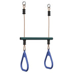 Barra trapecio con anillas de gimnasia niños acero azul y verde