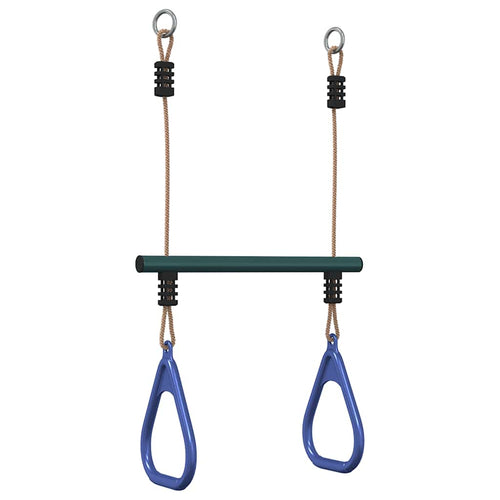 Barra trapecio con anillas de gimnasia niños acero azul y verde