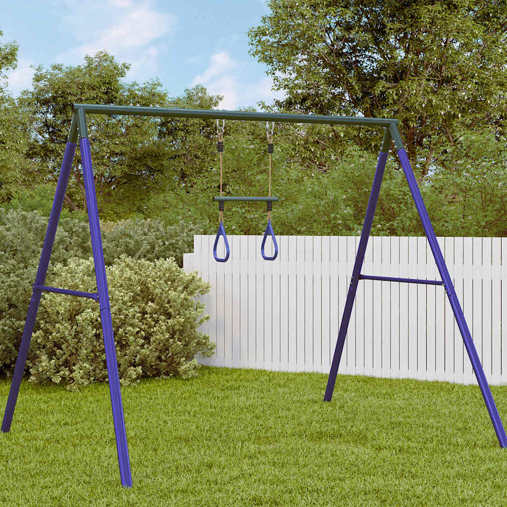Barra trapecio con anillas de gimnasia niños acero azul y verde