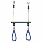 Barra trapecio con anillas de gimnasia niños acero azul y verde