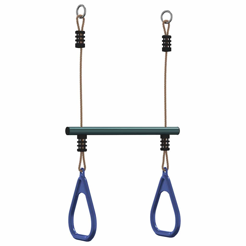 Barra trapecio con anillas de gimnasia niños acero azul y verde