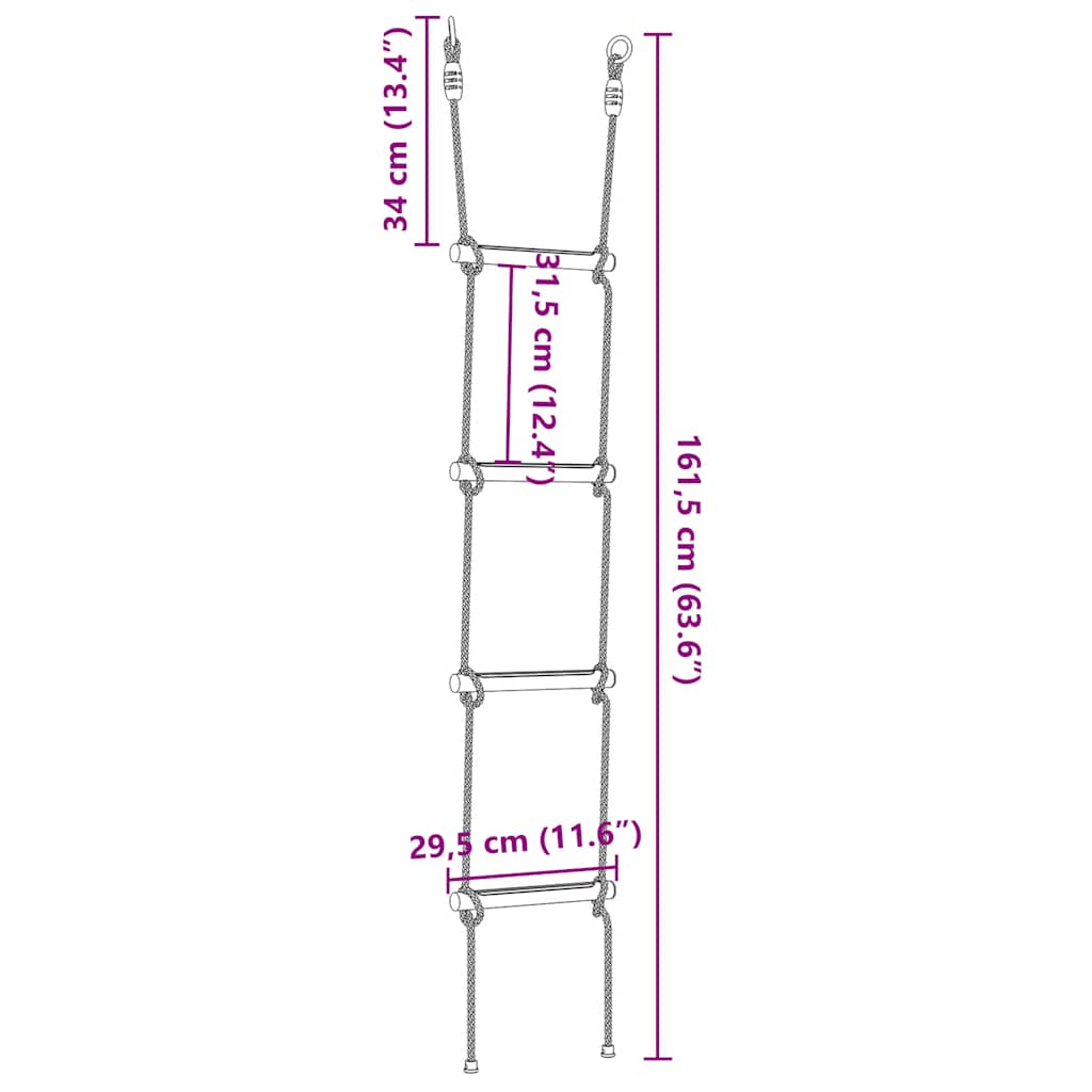 Escalera de cuerda para niños con 4 peldaños multicolor