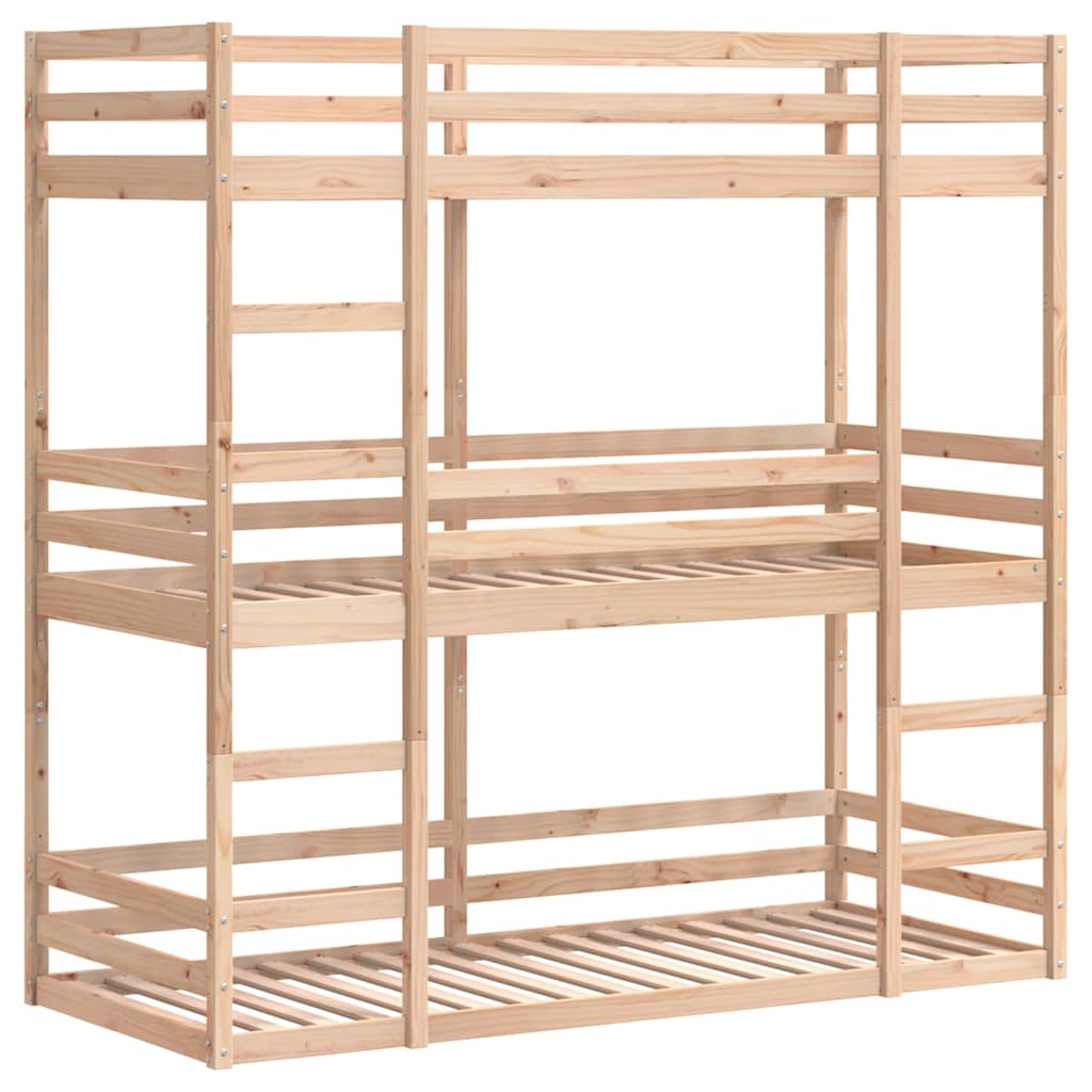 Litera triple de madera maciza de pino 75x190 cm