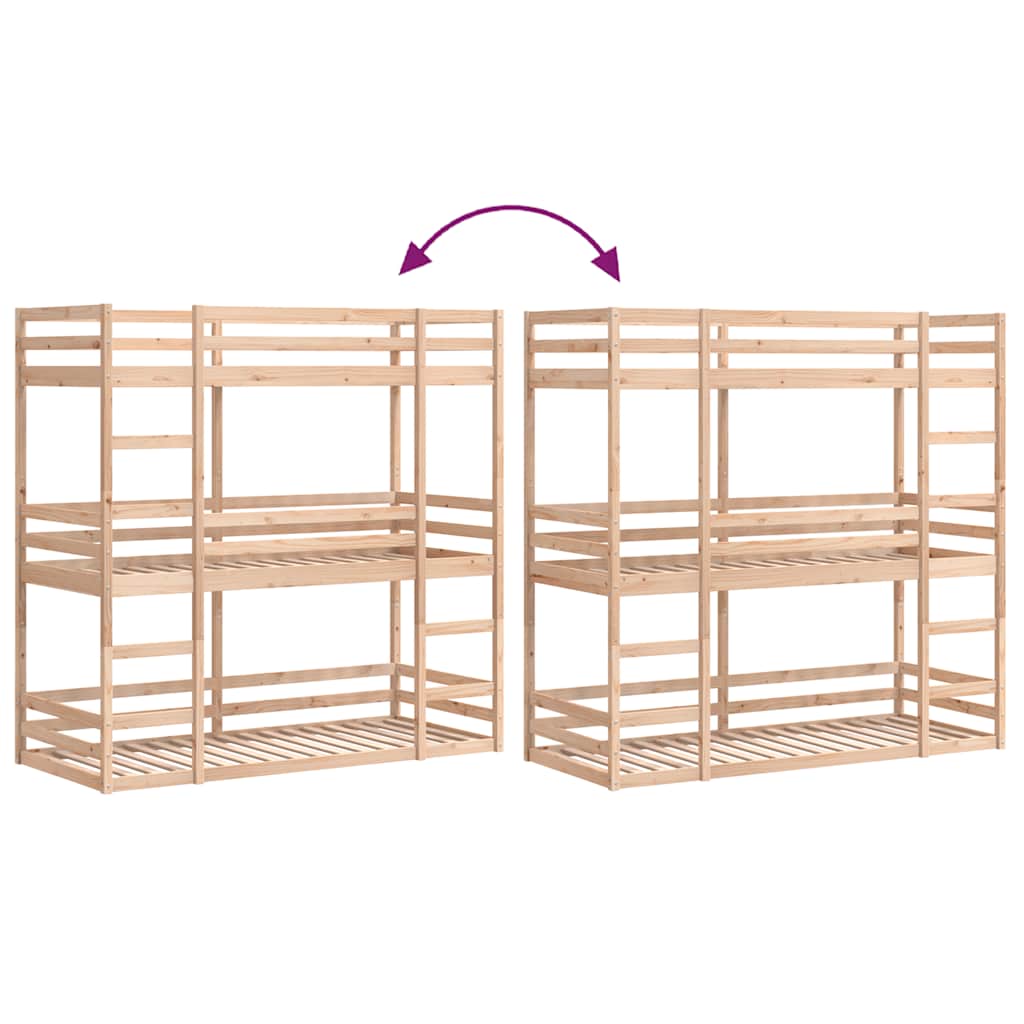 Litera triple de madera maciza de pino 75x190 cm