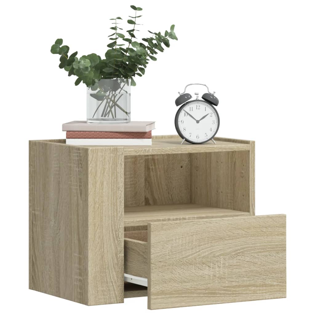 Mesilla de noche con LED madera marrón roble 35x39x55 cm