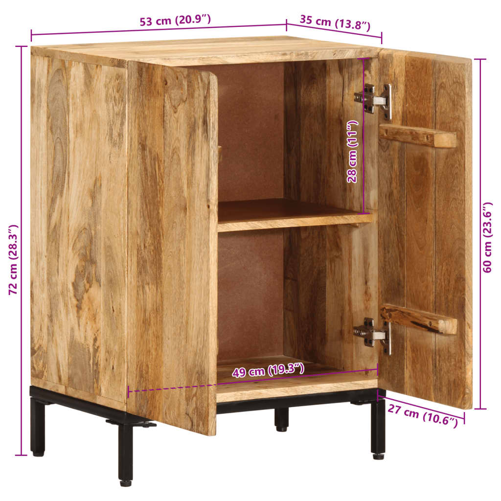 Aparador de madera maciza de mango 53x35x72 cm
