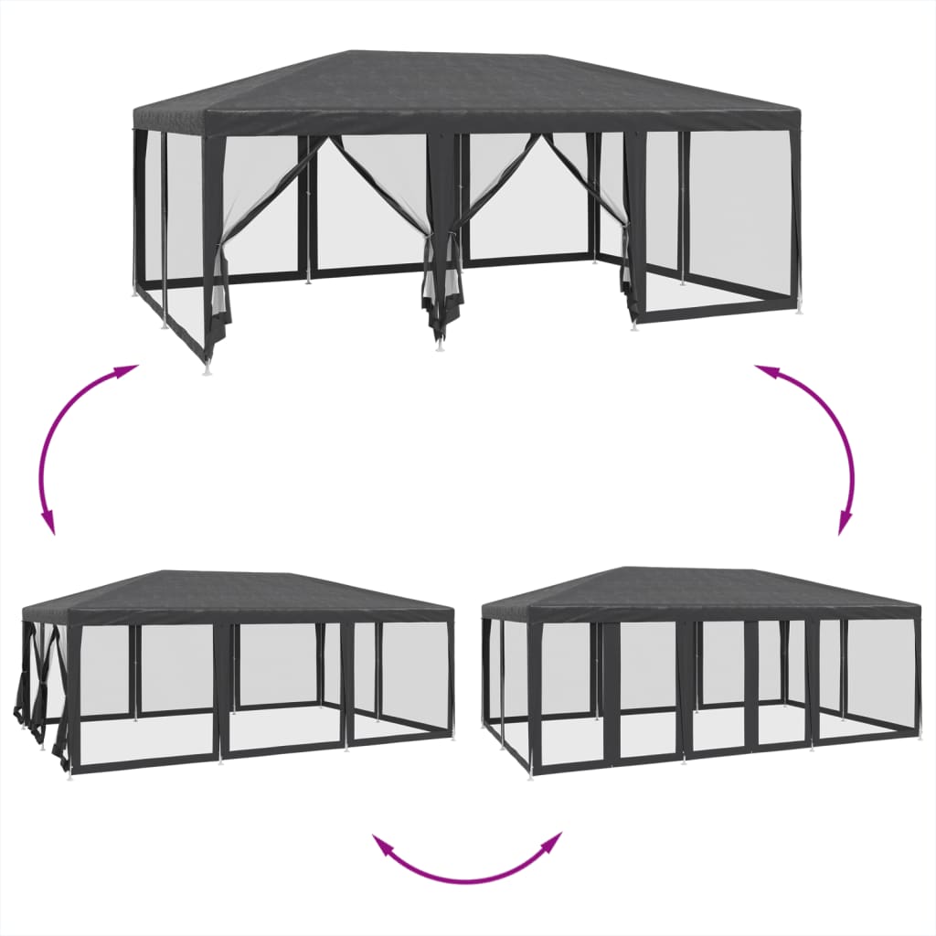 Carpa para fiestas 10 paredes de malla HDPE gris antracita 6x4m